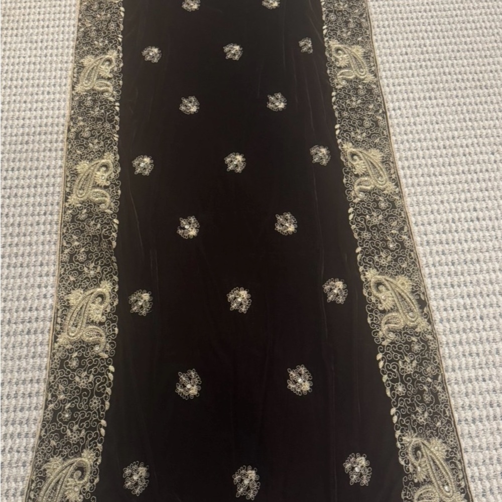 Delicate Black Scarf with Gold Paisley Embroidery